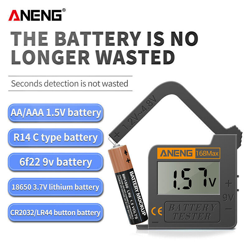 Digital Battery Tester Universal Volt Checker For AA AAA C D 9V 1.5V&Button Cell