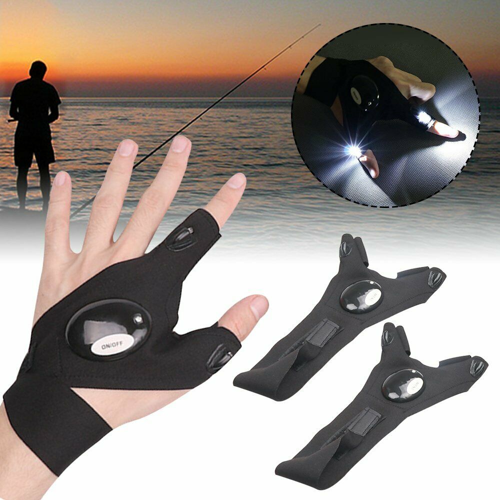 Free shipping- 2pcs Finger Glove with LED Light Flashlight Gloves Outdoor Gear Rescue Night Fishing