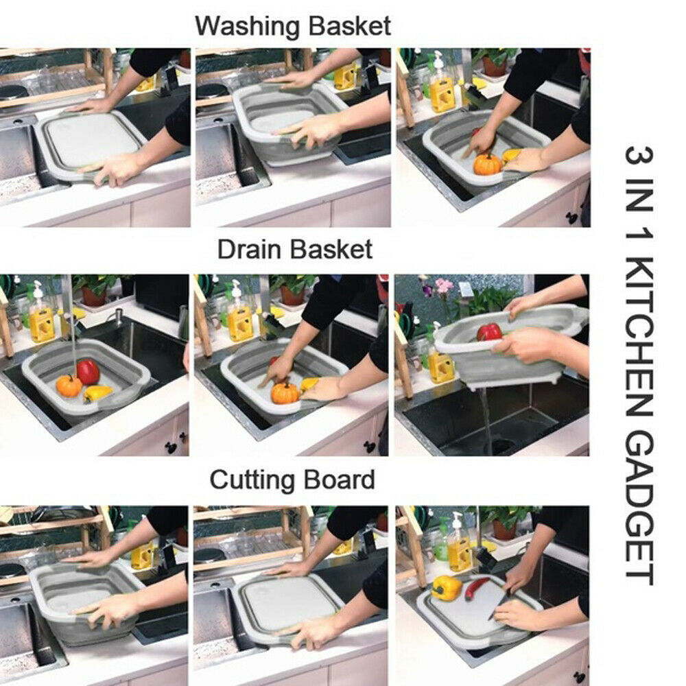 CLEARANCE- 4 in 1 Folding Chopping Cutting Board Multifunctional Tool Sink Drain Basket NEW