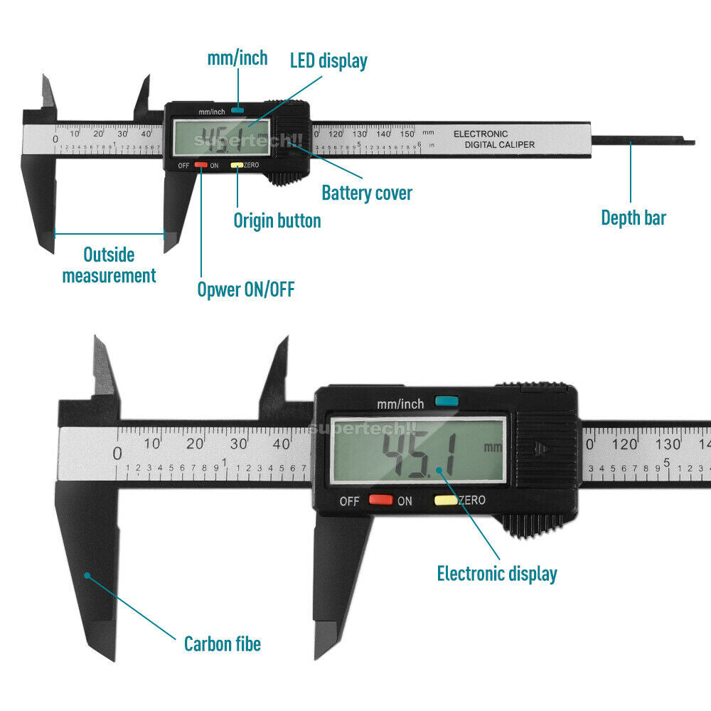 Electronic Digital LCD Vernier Caliper Micrometer New 150mm 6'' Stainless Steel