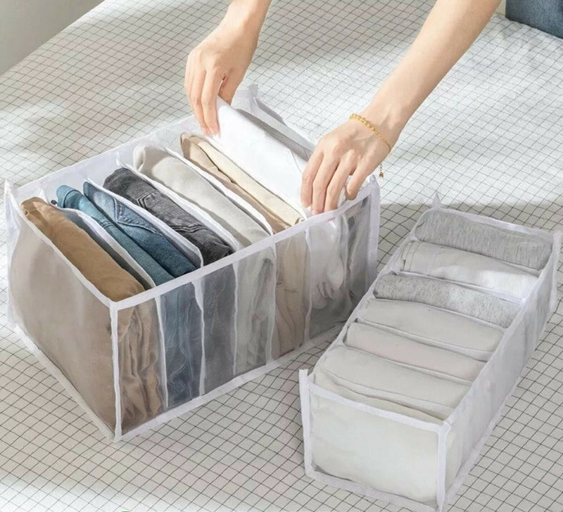 A Pair of Mesh Storage Bag Clothes Jeans Pants Drawer Organizer Boxes Foldable Set