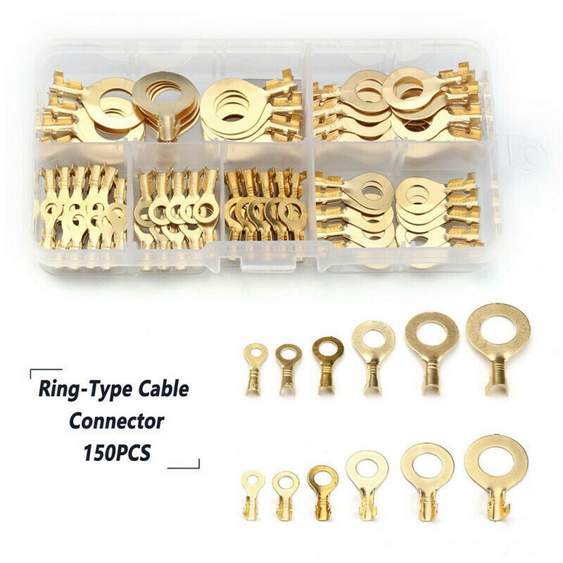 150PCS M3-M10 Brass Ring Type Cable Wire Crimp Terminal Connector Kit Assortment