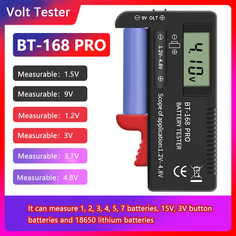 LCD Universal Battery Tester Tool AA AAA C D 9V Button Cell Volt Tester Checker