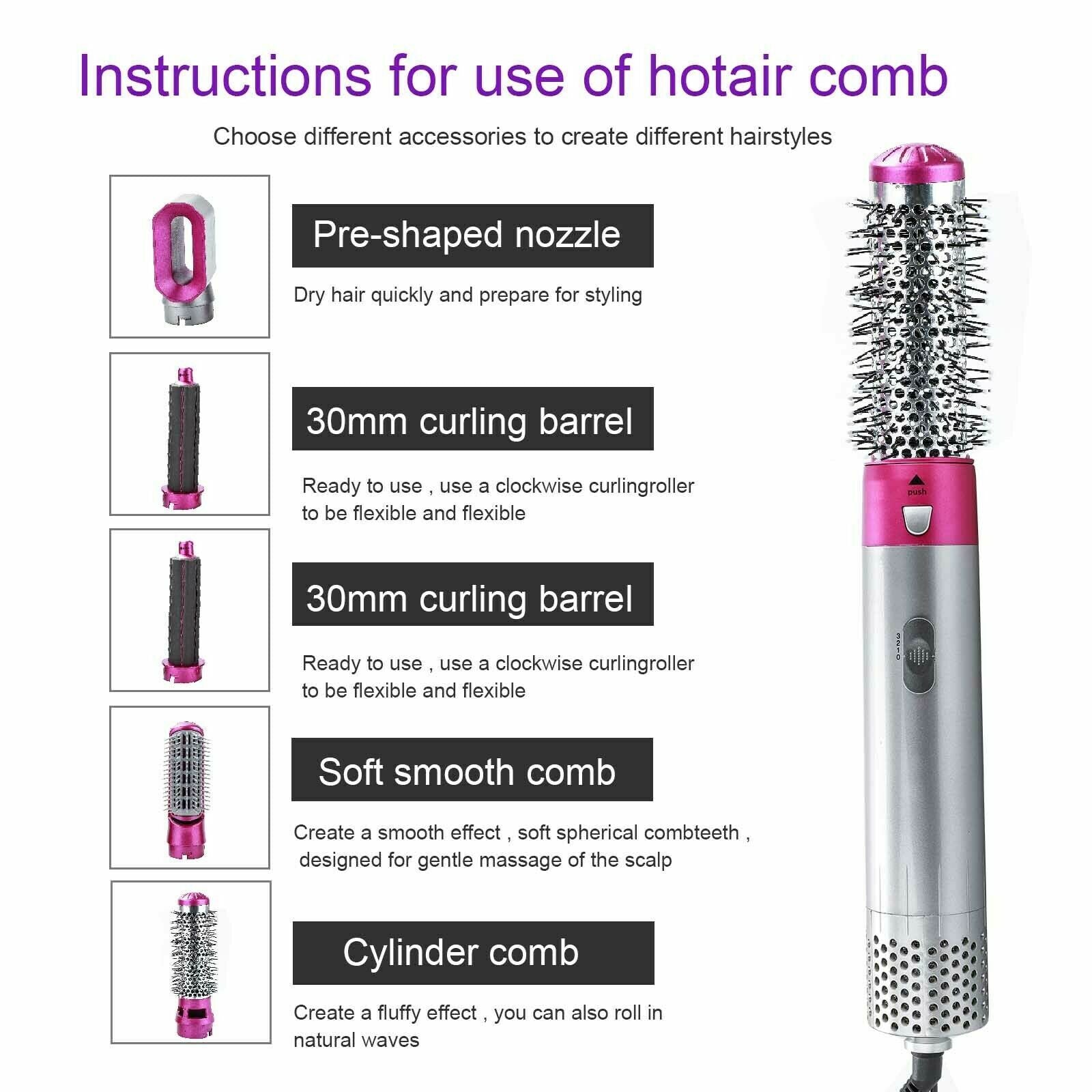 5in1 Electric Hair Dryer Hair Styler Straighteners Blow Brush Comb Curl Dryer