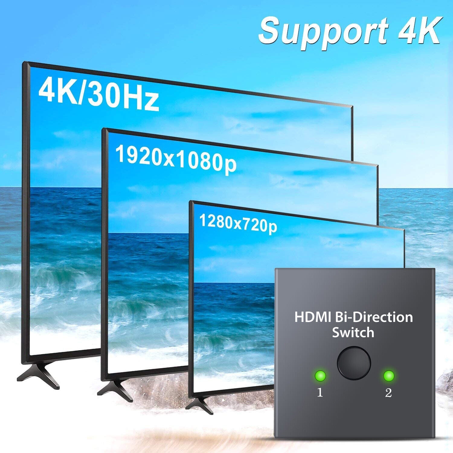 4K HDMI Switcher 2 Ports Bi-direction Manual Switch 2 Input to 1 Output for HDTV