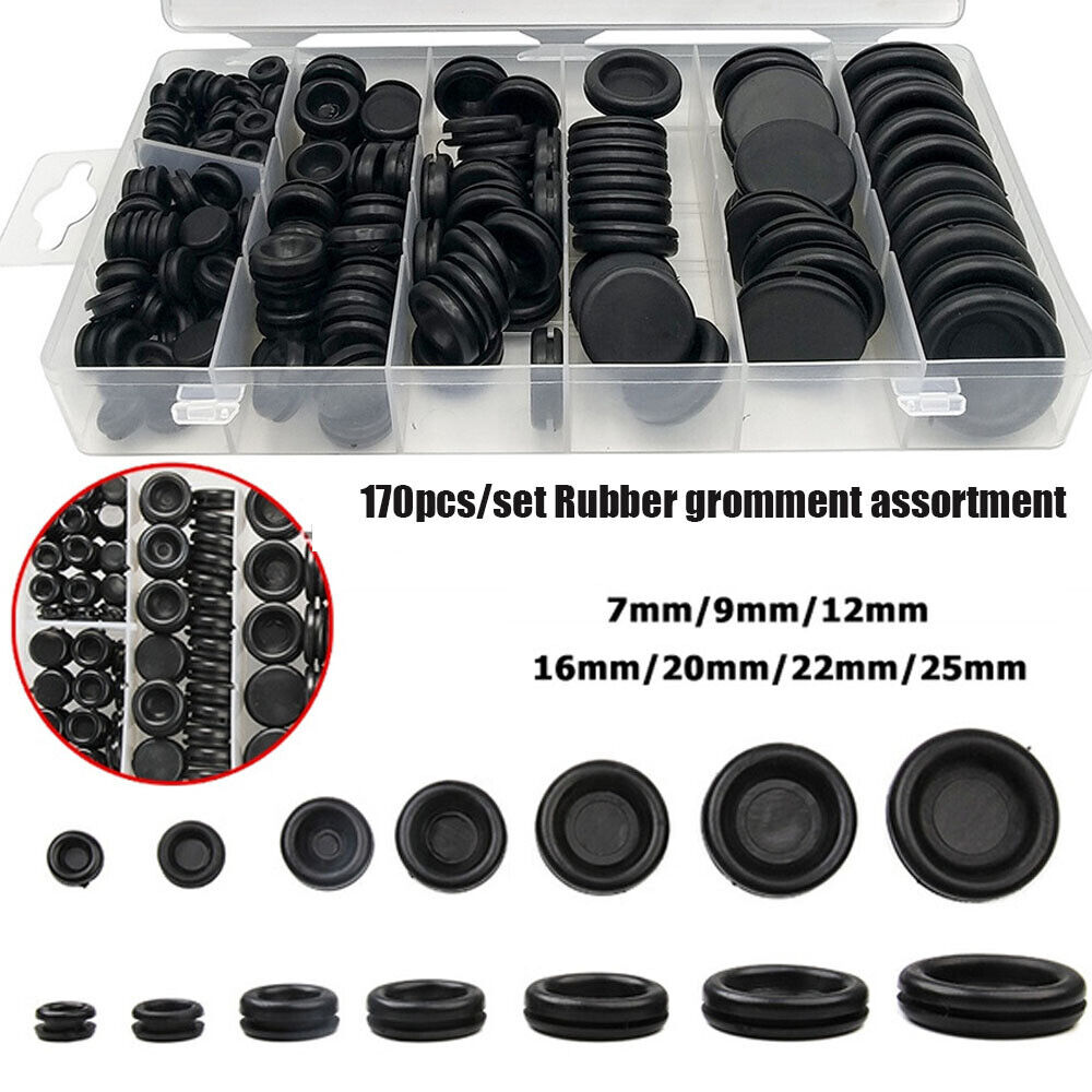 170Pcs Auto Rubber Grommet Assortment Set Fastener Kit Blanking 7 Popular Sizes