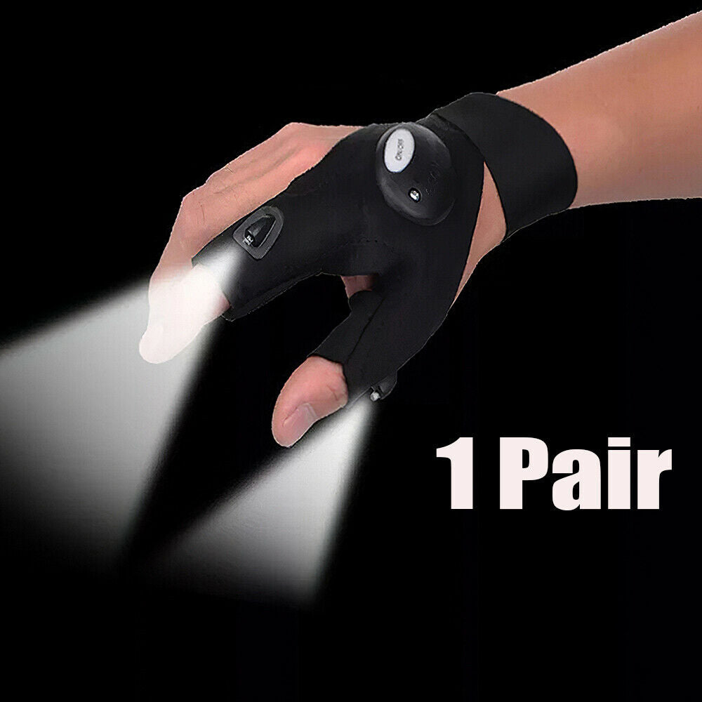 Free shipping- 2pcs Finger Glove with LED Light Flashlight Gloves Outdoor Gear Rescue Night Fishing