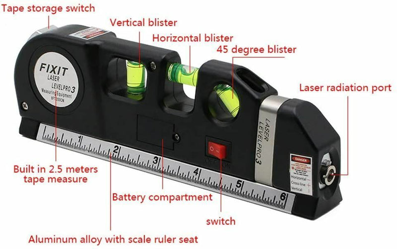 Multi-Purpose Line Spirit Laser Level Ruler Measuring Tape DIY Measure Tool