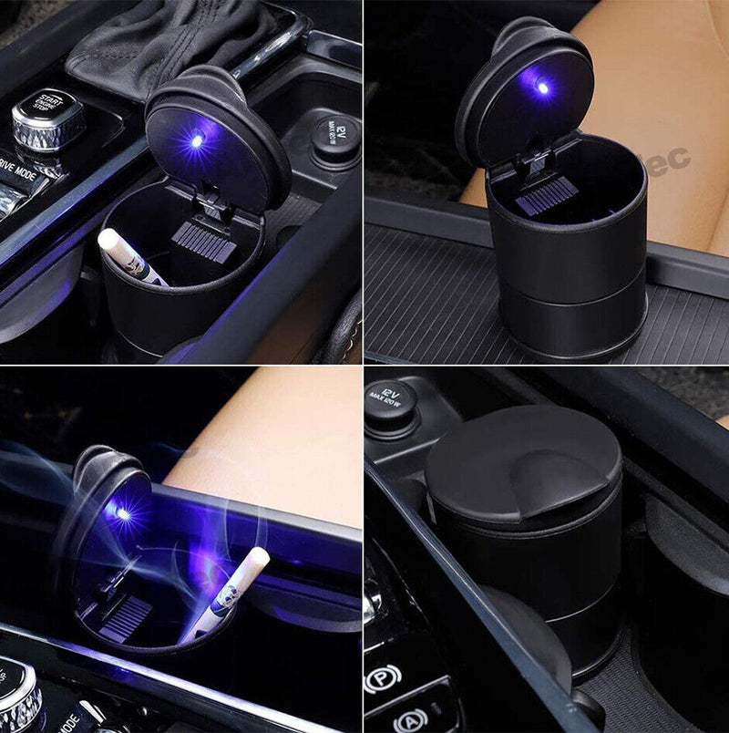 LED Light Bucket With Lid Ashtray Ash Cigarette Butt Rubbish Car Tray