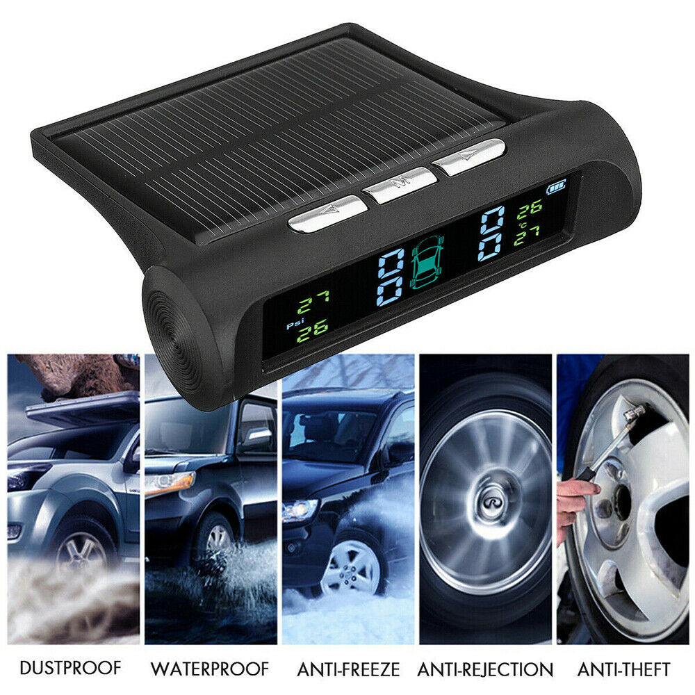 Solar Tyre Pressure Monitoring System TPMS Car LCD + 4 Wireless Sensors