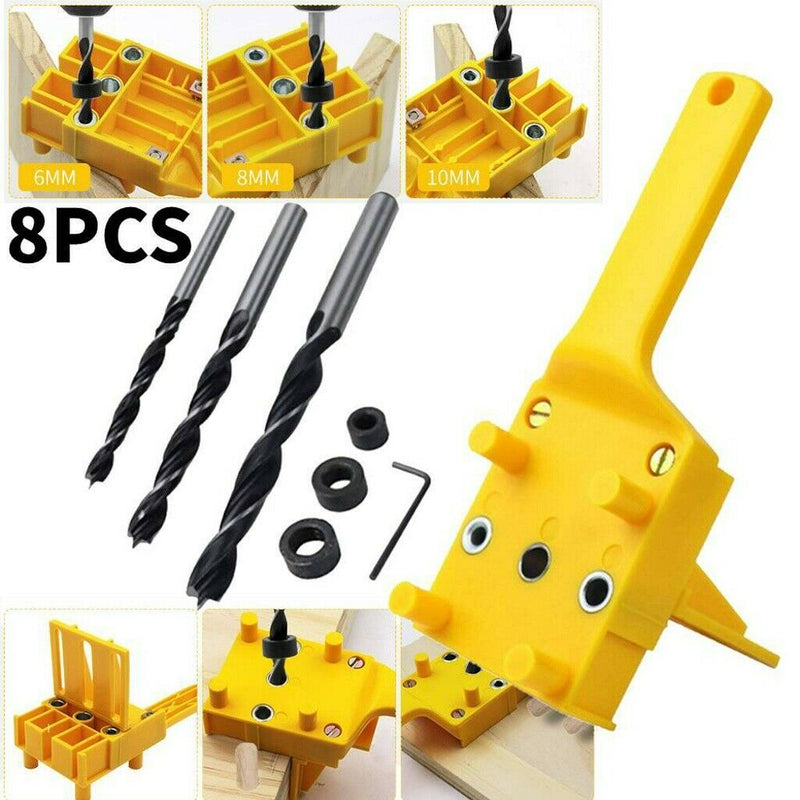 Free shipping- 8 IN 1 Handheld Woodwork Doweling Jig Drill Guide Wood Dowel Drilling Hole Accessory
