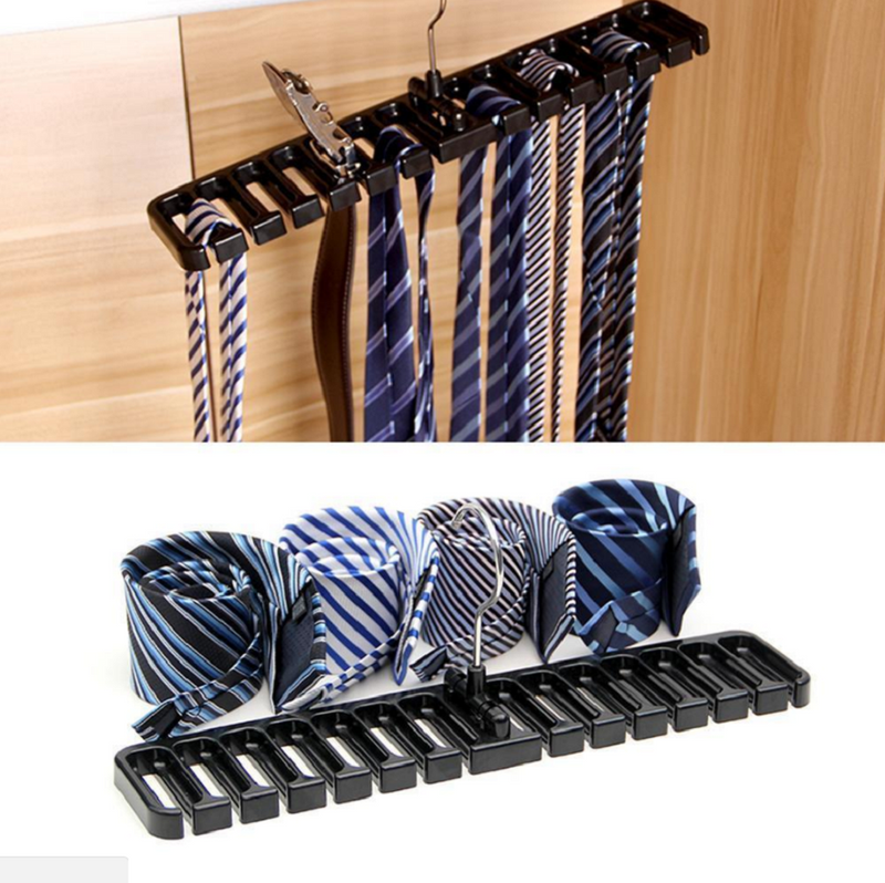 Free shipping-10 Holes Men Rack Organizer Belt Scarf Tie Holder Plastic Necktie Hanger