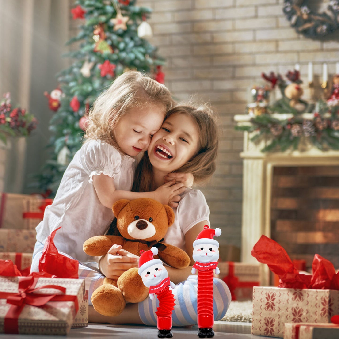 Christmas Santa Claus Snowman Telescopic Sensory Toys Fidget Stress Relief Tube with Light