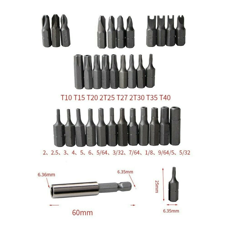 Free shipping- 33pc Magnetic Extension Bit Holder Screwdriver Bits Set Quick Release Bit Holder