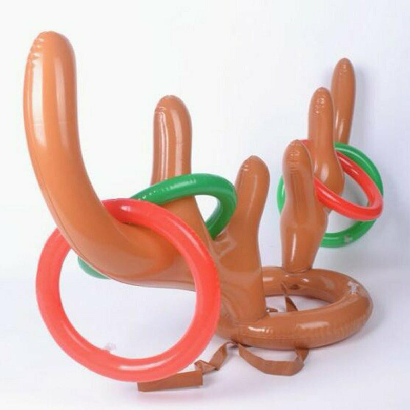 Reindeer Hat Christmas Party Game Ring Moose Inflatable Toss Holiday Toys