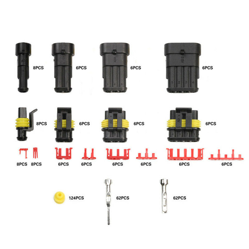 Free shipping- 240 Pcs 12V Electrical Terminal Wire Connectors Kit 1/2/3/4/5/6 Pin Waterproof
