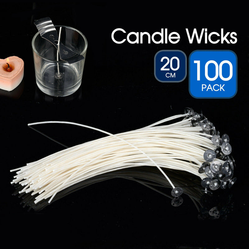 Free shipping- 100pc Candle Wicks Wick Pre Waxed Tabs Low Smoke Sustainers Cotton Core Holder
