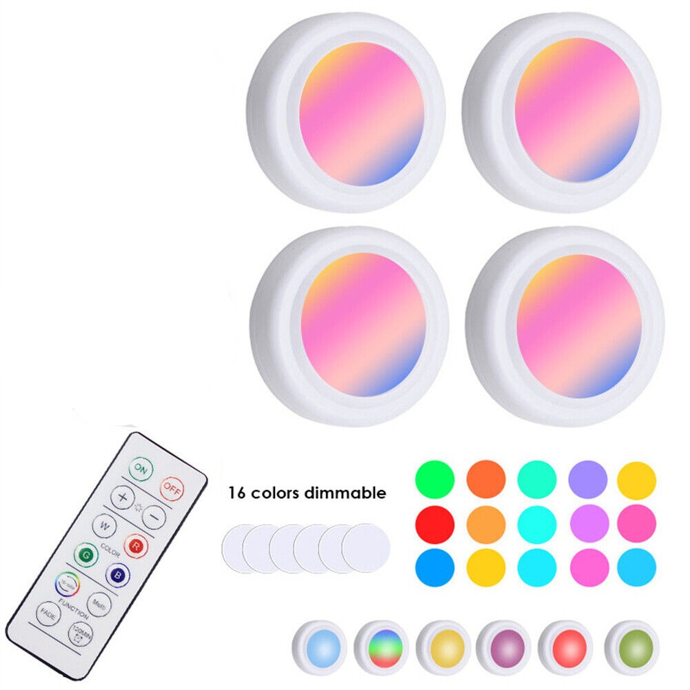Wireless LED  Light 4 Pack Remote Control RGB 16 Color Changing Cabinet Closet