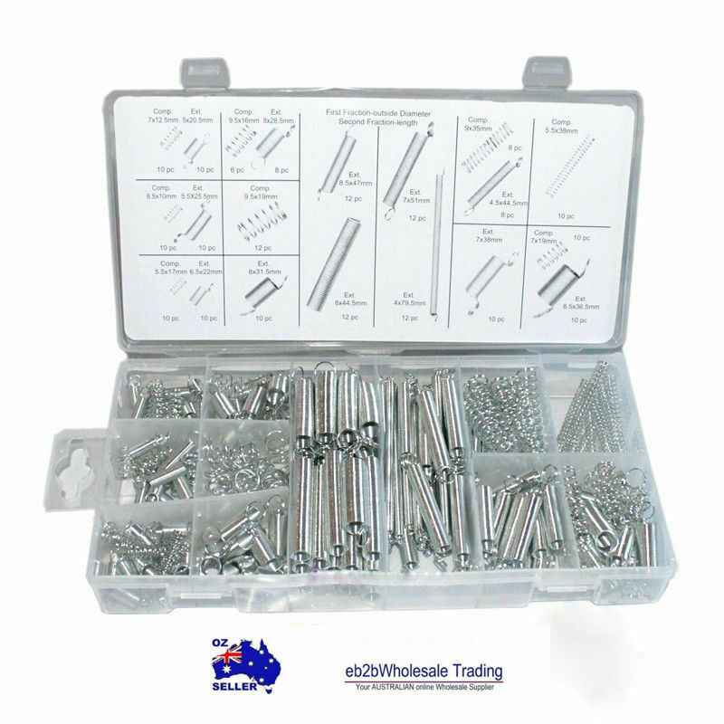 200pc Spring Assortment Set Zinc Plated Steel Compression & Extension
