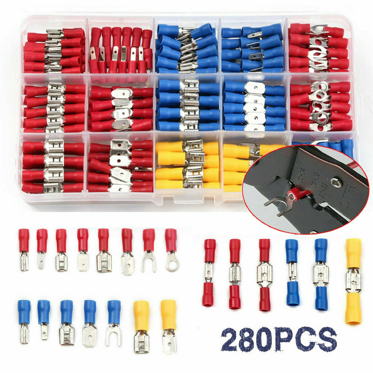 280Pcs Waterproof Cable Lug Ring Battery Copper Tube Connector Kits Terminal Crimper Flat