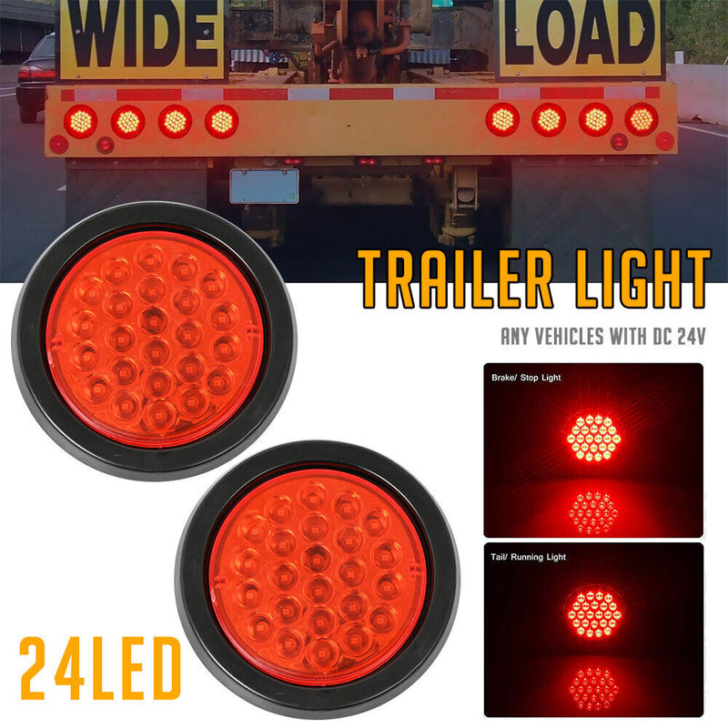 2x 24V Round LED Tail Lights Stop Indicator Reverse Lamps Trailer Car Truck Light