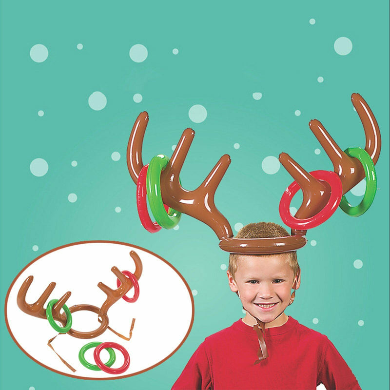 Reindeer Hat Christmas Party Game Ring Moose Inflatable Toss Holiday Toys