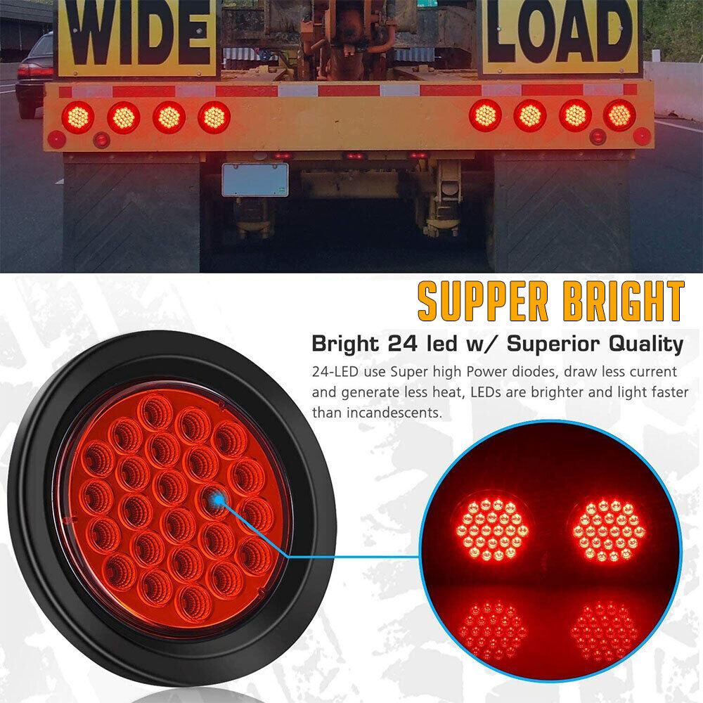 CLEARANCE- 2PCS 24V Round LED Tail Lights Stop Indicator Reverse Lamps Trailer Car Truck Light