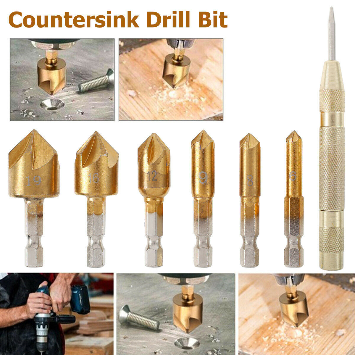 Countersink Drill Bit Set High Speed Steel 6mm-19mm 5 Flute Chamfering Drill Bit