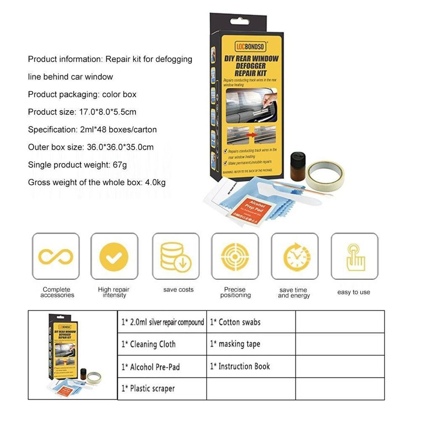 CLEARANCE- LOCBONDSO Complete Rear Window Defogger/Demister Repair Kit