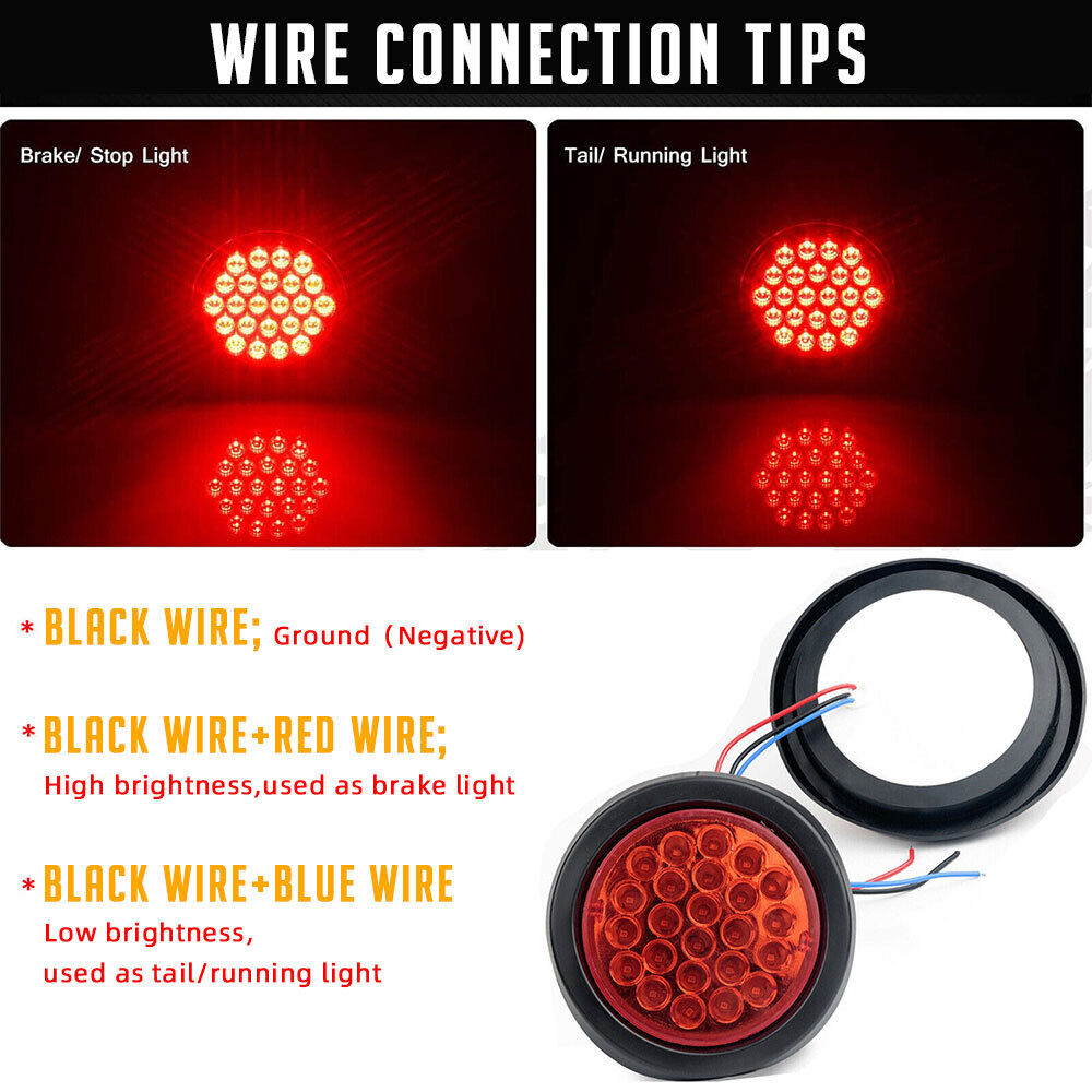 CLEARANCE- 2PCS 24V Round LED Tail Lights Stop Indicator Reverse Lamps Trailer Car Truck Light