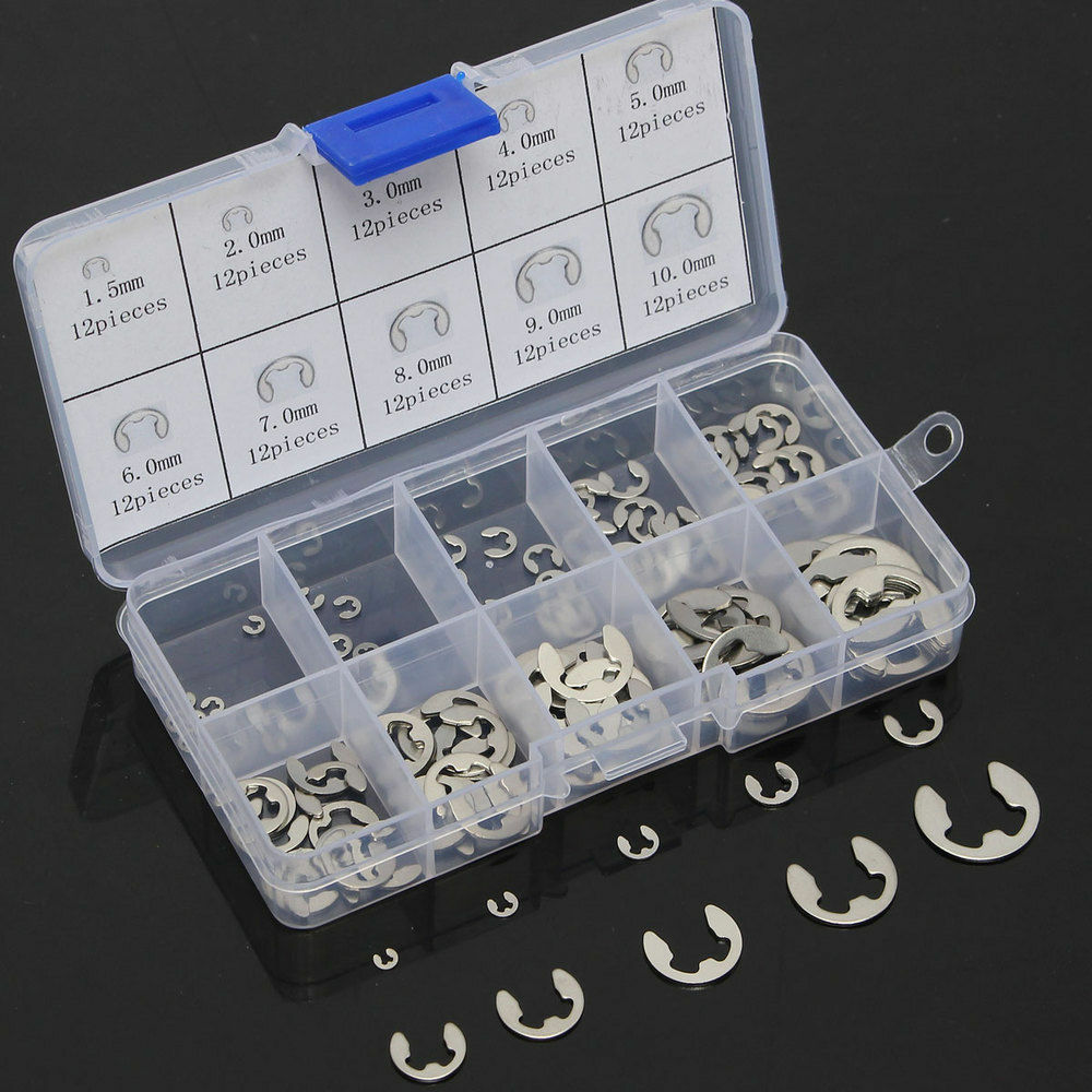 120pcs Stainless Steel E-Clip Assortment Tool Kit Retaining Circlips 1.5 To 10mm