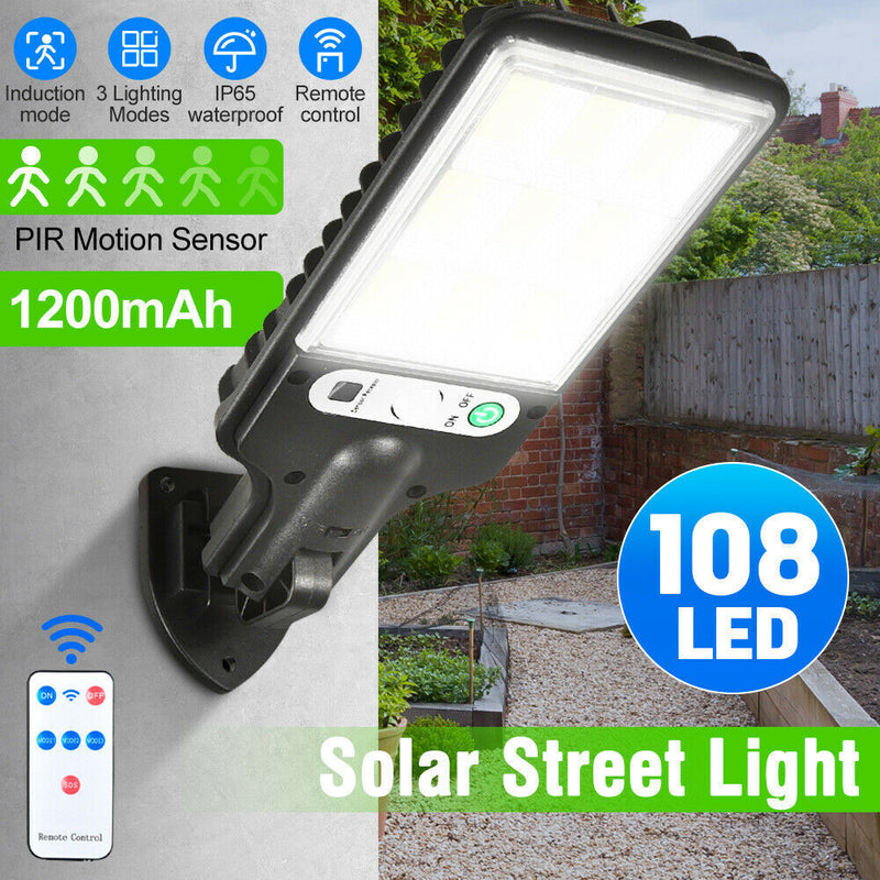 108COB Solar Flood Light Motion Sensor Security Wall Yard Street Outdoor Lamp with Remote Control