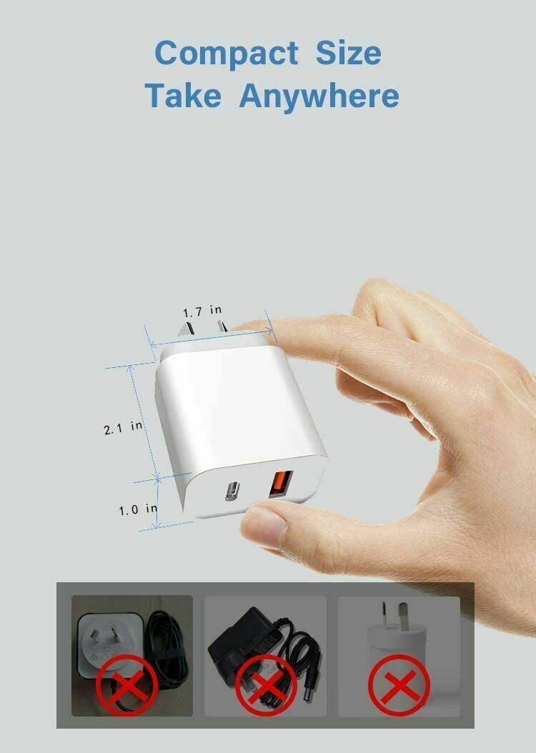 20W DUAL USB+Type C QC3.0+PD Quick Charger AU Wall Plug Adapter