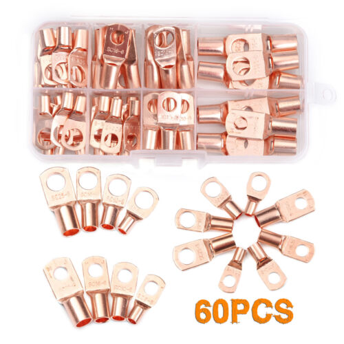 60PCS Assorted Car Auto Copper Ring Lug Terminals Wire Bare Cable Crimp Connectors Kit