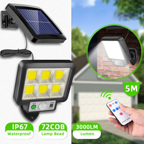 72 COB Solar Motion Sensor Light Outdoor Garden Wall Street Security Flood Lamp