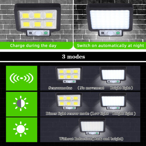 72 COB Solar Motion Sensor Light Outdoor Garden Wall Street Security Flood Lamp